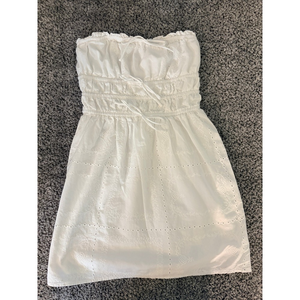 Wild Fable Mini Dress XS White Eyelet Smocked Cottagecore Coquette Sorority Rush